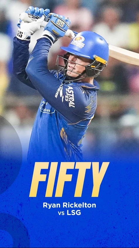 Ryan Rickelton gets to his 5th IPL fifty in just 22 balls. He is in rich form with the bat and is making full use of it.