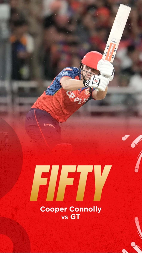 A half-century for Cooper Connolly on IPL debut. He becomes the 5th Australian batter to score 50 or more on debut in this tournament. Gets to the milestone off just 34 balls.