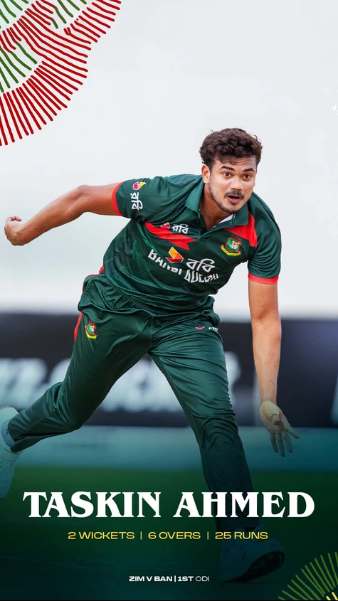 Taskin Ahmed is on fire! Two wickets and counting as Bangladesh's pace spearhead makes an early impact against Zimbabwe.