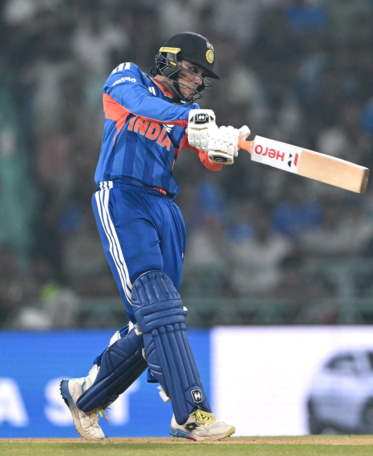 India suffer an early setback in this rain-affected encounter as Abhishek departs in the very first over.