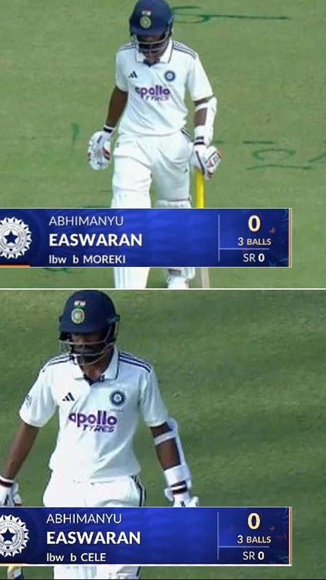 Back-to-back ducks for Abhimanyu Easwaran vs South Africa A in the 2nd unofficial Test. 😬