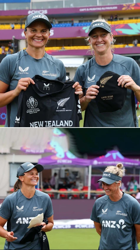 Sophie Devine and Suzie Bates were honoured with mementos ahead of their 300th and 350th international appearances respectively 👏 