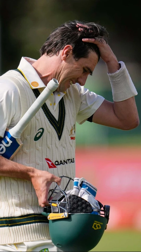 Pat Cummins plays down the wrong line and sees his off stump knocked back. This Test match is slipping away from Australia