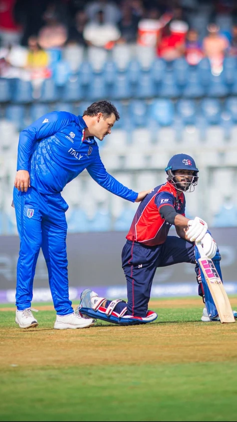 A terrific bowling performance from Italy to bowl out Nepal for 123 at Wankhede! 🇮🇹🔥