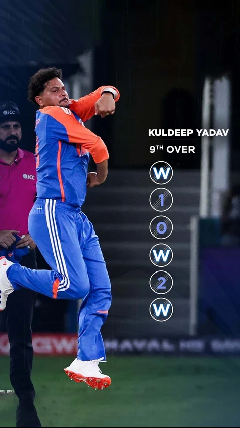 3️⃣ wickets in a single overs, and there’s no stopping Kuldeep. 🙌