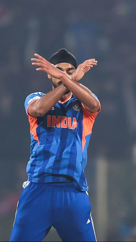 250th wicket for Arshdeep in T20 cricket. He celebrates the milestone with a SIUUU!