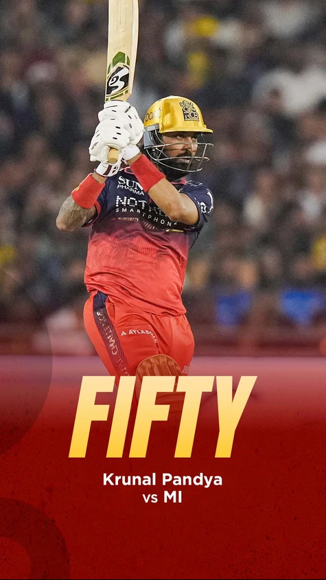 FIFTY FOR KRUNAL PANDYA! 🔥 A priceless knock under pressure keeps RCB alive in the chase