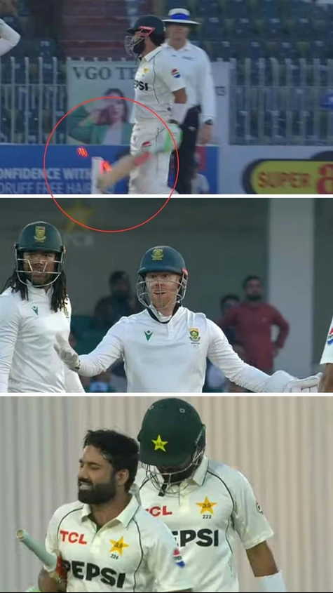 ICYMI: Mohammad Rizwan dislodged the stumps with his bat after the last ball of Day 3, and South Africa appealed eagerly, but the umpire turned it down.