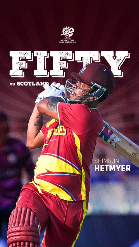 Hetmyer shows his class and gets to a fifty off just 22 balls!!! Fastest by a Windies batter in a T20 World Cup!