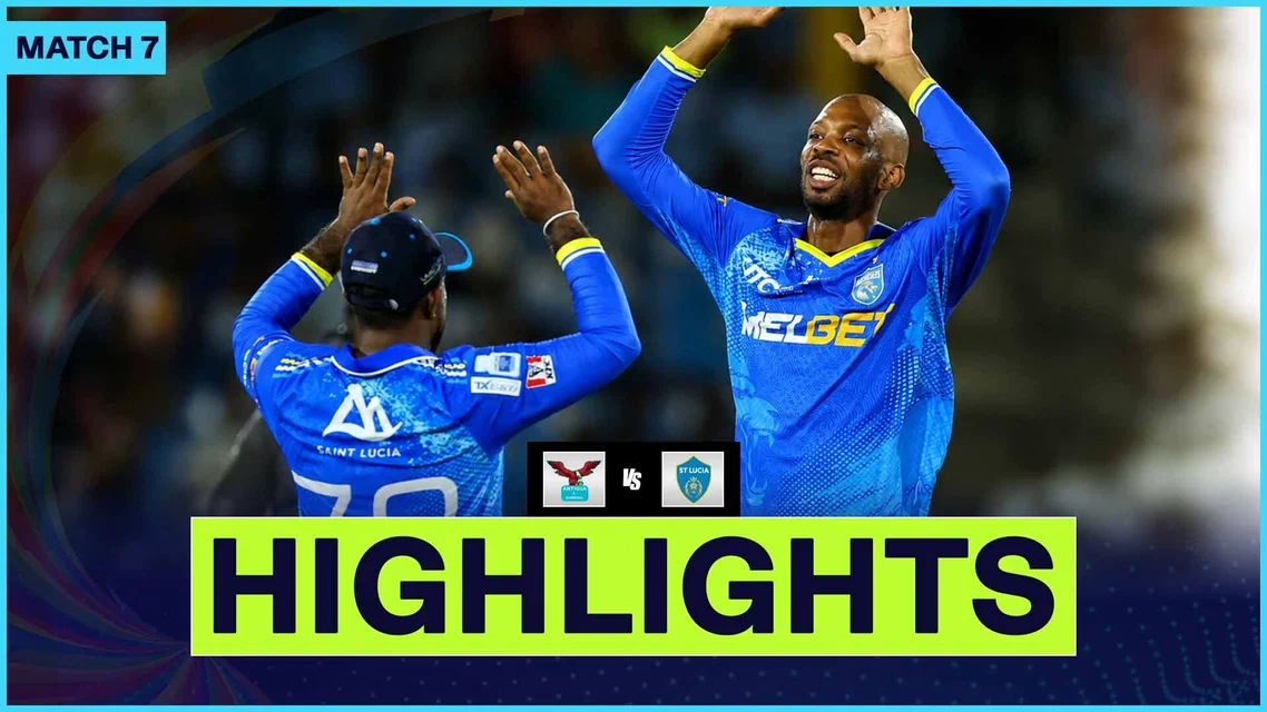 Saint Lucia Kings beat Antigua & Barbuda Falcons by 3 wickets on DLS method | Match 7 Highlights