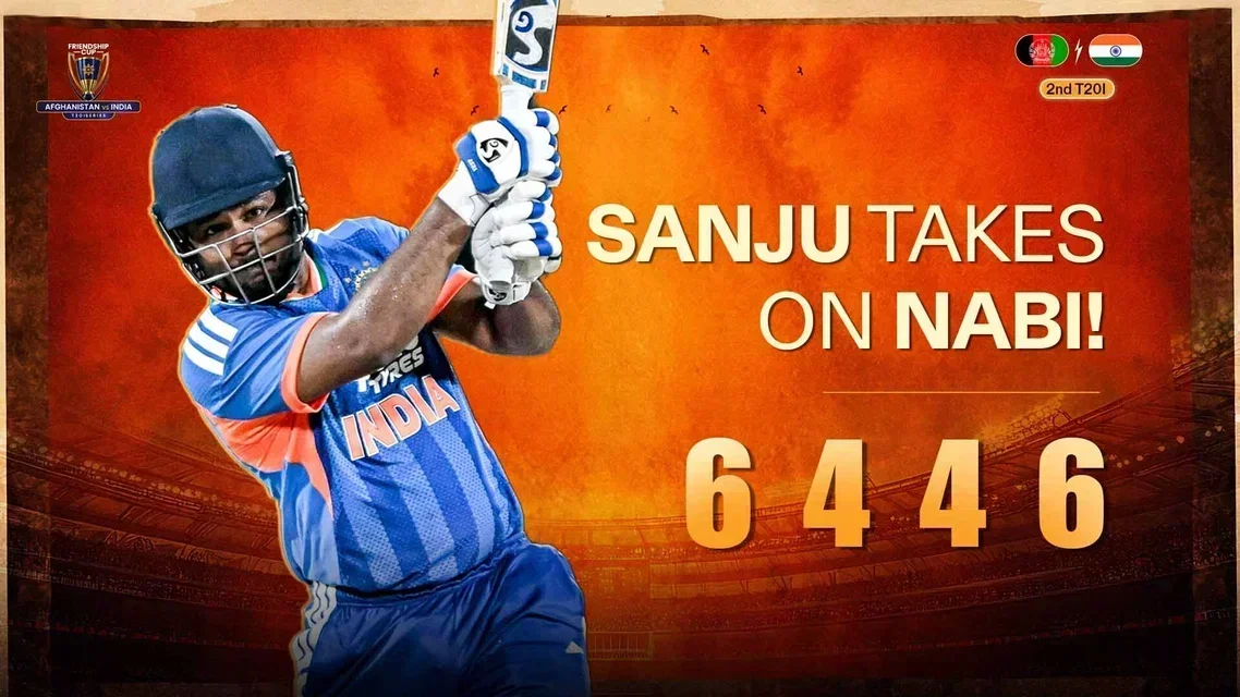 Sanju Unleashes Fury on Nabi! 6, 4, 4, 6 in One Over!